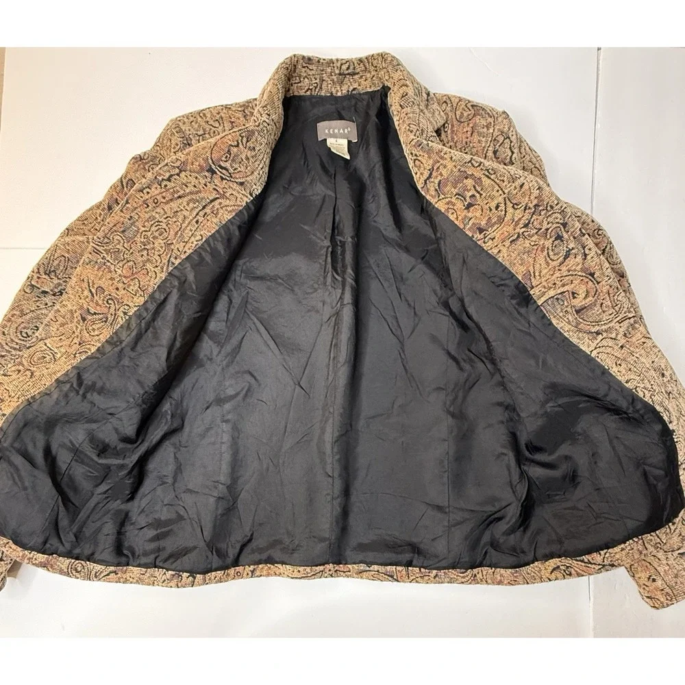 Vintage KENAR Jaquard Blazer Women Size 4 Textured‎ Gold Paisley Boho Chic Art
